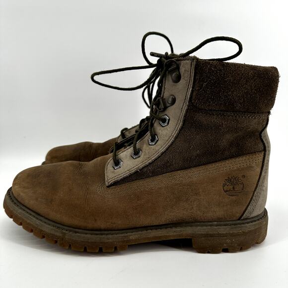 Timberland Combat Shoe 6" Boots Lace Up Nubuck Leather Waterproof Brown 8.5 - Picture 3 of 7